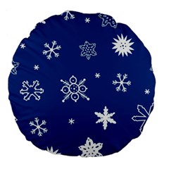 Christmas Seamless Pattern With White Snowflakes On The Blue Background Large 18  Premium Flano Round Cushions by EvgeniiaBychkova