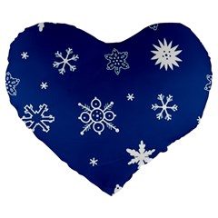 Christmas Seamless Pattern With White Snowflakes On The Blue Background Large 19  Premium Flano Heart Shape Cushions by EvgeniiaBychkova