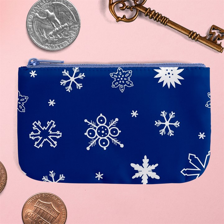 Christmas Seamless Pattern With White Snowflakes On The Blue Background Large Coin Purse