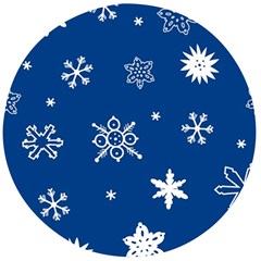 Christmas Seamless Pattern With White Snowflakes On The Blue Background Wooden Bottle Opener (round) by EvgeniiaBychkova