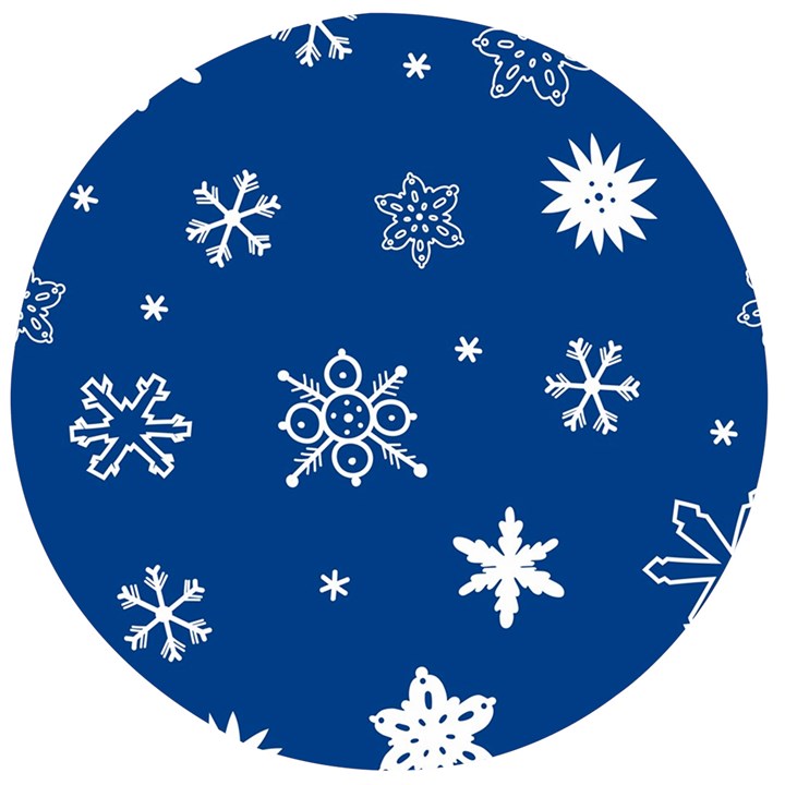 Christmas Seamless Pattern With White Snowflakes On The Blue Background Wooden Bottle Opener (Round)