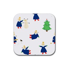 Funny  Winter Seamless Pattern With Little Princess And Her Christmas Rubber Coaster (square)  by EvgeniiaBychkova