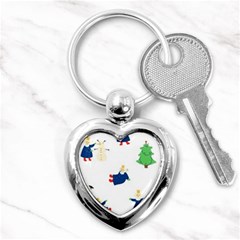 Funny  Winter Seamless Pattern With Little Princess And Her Christmas Key Chain (heart) by EvgeniiaBychkova