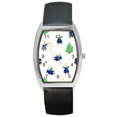 Funny  Winter Seamless Pattern With Little Princess And Her Christmas Barrel Style Metal Watch by EvgeniiaBychkova