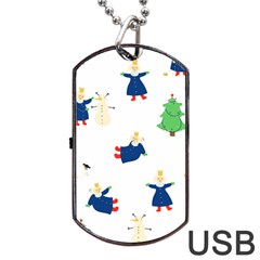 Funny  Winter Seamless Pattern With Little Princess And Her Christmas Dog Tag Usb Flash (two Sides) by EvgeniiaBychkova