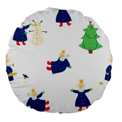 Funny  Winter Seamless Pattern With Little Princess And Her Christmas Large 18  Premium Flano Round Cushions by EvgeniiaBychkova