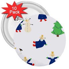 Funny  Winter Seamless Pattern With Little Princess And Her Christmas 3  Buttons (10 Pack) 