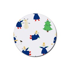 Funny  Winter Seamless Pattern With Little Princess And Her Christmas Rubber Coaster (round)  by EvgeniiaBychkova