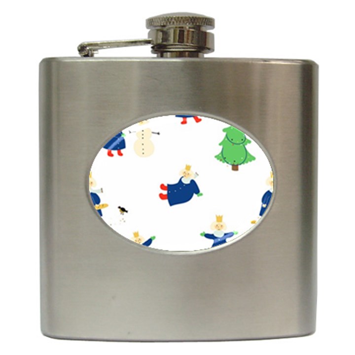 Funny  Winter Seamless Pattern With Little Princess And Her Christmas Hip Flask (6 oz)