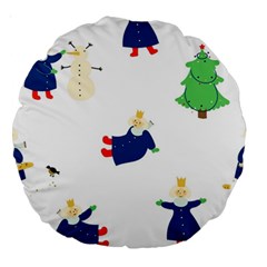 Funny  Winter Seamless Pattern With Little Princess And Her Christmas Large 18  Premium Round Cushions