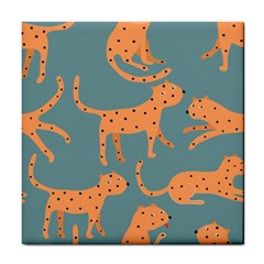 Vector Seamless Pattern With Cute Orange And  Cheetahs On The Blue Background  Tropical Animals Tile Coaster by EvgeniiaBychkova