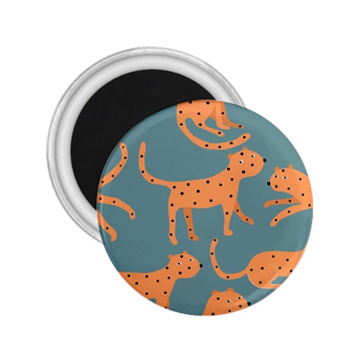 Vector Seamless Pattern With Cute Orange And  Cheetahs On The Blue Background  Tropical Animals 2.25  Magnets