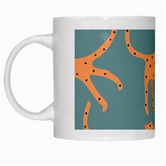 Vector Seamless Pattern With Cute Orange And  Cheetahs On The Blue Background  Tropical Animals White Mugs by EvgeniiaBychkova