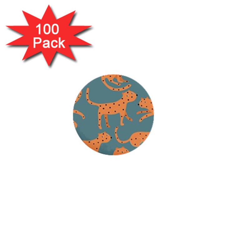 Vector Seamless Pattern With Cute Orange And  Cheetahs On The Blue Background  Tropical Animals 1  Mini Buttons (100 pack) 