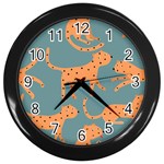 Vector Seamless Pattern With Cute Orange And  Cheetahs On The Blue Background  Tropical Animals Wall Clock (Black) Front