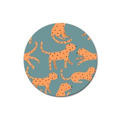 Vector Seamless Pattern With Cute Orange And  Cheetahs On The Blue Background  Tropical Animals Magnet 3  (round)