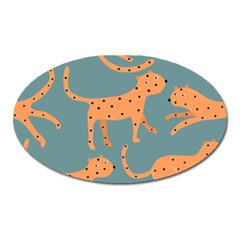 Vector Seamless Pattern With Cute Orange And  Cheetahs On The Blue Background  Tropical Animals Oval Magnet by EvgeniiaBychkova