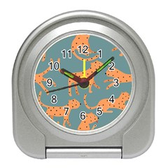 Vector Seamless Pattern With Cute Orange And  Cheetahs On The Blue Background  Tropical Animals Travel Alarm Clock by EvgeniiaBychkova