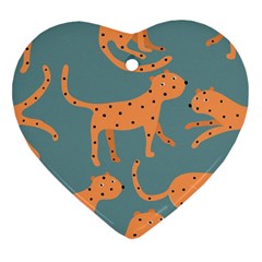 Vector Seamless Pattern With Cute Orange And  Cheetahs On The Blue Background  Tropical Animals Heart Ornament (two Sides) by EvgeniiaBychkova