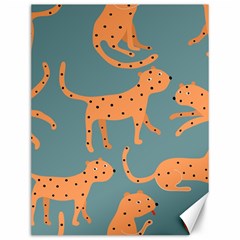 Vector Seamless Pattern With Cute Orange And  Cheetahs On The Blue Background  Tropical Animals Canvas 12  X 16  by EvgeniiaBychkova