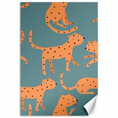 Vector Seamless Pattern With Cute Orange And  Cheetahs On The Blue Background  Tropical Animals Canvas 12  X 18  by EvgeniiaBychkova