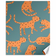 Vector Seamless Pattern With Cute Orange And  Cheetahs On The Blue Background  Tropical Animals Canvas 16  X 20  by EvgeniiaBychkova