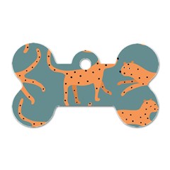 Vector Seamless Pattern With Cute Orange And  Cheetahs On The Blue Background  Tropical Animals Dog Tag Bone (one Side) by EvgeniiaBychkova