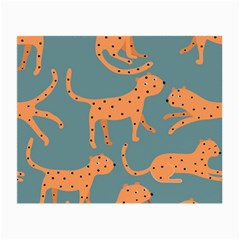 Vector Seamless Pattern With Cute Orange And  Cheetahs On The Blue Background  Tropical Animals Small Glasses Cloth (2 Sides) by EvgeniiaBychkova