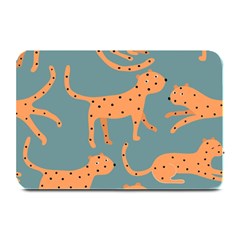 Vector Seamless Pattern With Cute Orange And  Cheetahs On The Blue Background  Tropical Animals Plate Mats by EvgeniiaBychkova