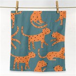 Vector Seamless Pattern With Cute Orange And  Cheetahs On The Blue Background  Tropical Animals Face Towel Front