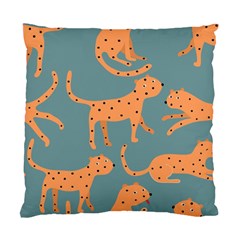 Vector Seamless Pattern With Cute Orange And  Cheetahs On The Blue Background  Tropical Animals Standard Cushion Case (two Sides) by EvgeniiaBychkova