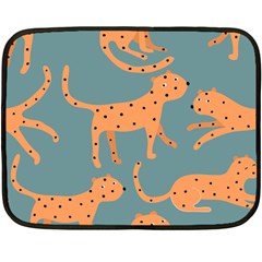 Vector Seamless Pattern With Cute Orange And  Cheetahs On The Blue Background  Tropical Animals Fleece Blanket (mini) by EvgeniiaBychkova