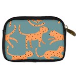 Vector Seamless Pattern With Cute Orange And  Cheetahs On The Blue Background  Tropical Animals Digital Camera Leather Case Back