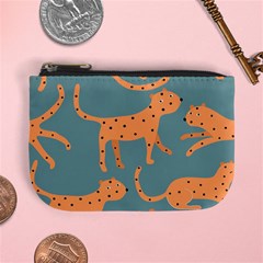 Vector Seamless Pattern With Cute Orange And  Cheetahs On The Blue Background  Tropical Animals Mini Coin Purse by EvgeniiaBychkova