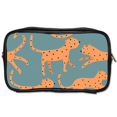 Vector Seamless Pattern With Cute Orange And  Cheetahs On The Blue Background  Tropical Animals Toiletries Bag (one Side) by EvgeniiaBychkova