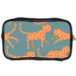 Vector Seamless Pattern With Cute Orange And  Cheetahs On The Blue Background  Tropical Animals Toiletries Bag (Two Sides) Front