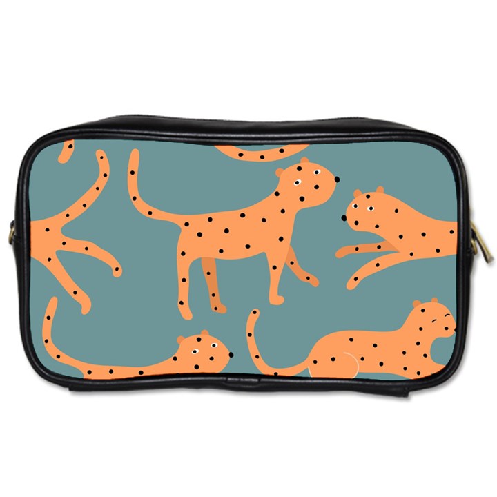 Vector Seamless Pattern With Cute Orange And  Cheetahs On The Blue Background  Tropical Animals Toiletries Bag (Two Sides)