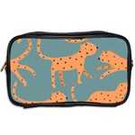 Vector Seamless Pattern With Cute Orange And  Cheetahs On The Blue Background  Tropical Animals Toiletries Bag (Two Sides) Back