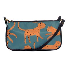 Vector Seamless Pattern With Cute Orange And  Cheetahs On The Blue Background  Tropical Animals Shoulder Clutch Bag by EvgeniiaBychkova