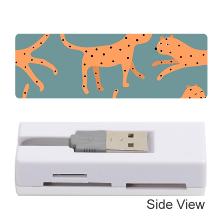 Vector Seamless Pattern With Cute Orange And  Cheetahs On The Blue Background  Tropical Animals Memory Card Reader (Stick)