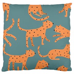 Vector Seamless Pattern With Cute Orange And  Cheetahs On The Blue Background  Tropical Animals Large Cushion Case (one Side) by EvgeniiaBychkova