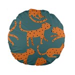 Vector Seamless Pattern With Cute Orange And  Cheetahs On The Blue Background  Tropical Animals Standard 15  Premium Round Cushions Front