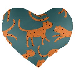 Vector Seamless Pattern With Cute Orange And  Cheetahs On The Blue Background  Tropical Animals Large 19  Premium Heart Shape Cushions by EvgeniiaBychkova