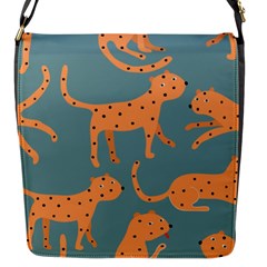 Vector Seamless Pattern With Cute Orange And  Cheetahs On The Blue Background  Tropical Animals Flap Closure Messenger Bag (s) by EvgeniiaBychkova