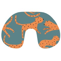 Vector Seamless Pattern With Cute Orange And  Cheetahs On The Blue Background  Tropical Animals Travel Neck Pillow