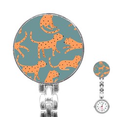 Vector Seamless Pattern With Cute Orange And  Cheetahs On The Blue Background  Tropical Animals Stainless Steel Nurses Watch by EvgeniiaBychkova