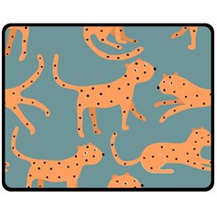 Vector Seamless Pattern With Cute Orange And  Cheetahs On The Blue Background  Tropical Animals Double Sided Fleece Blanket (medium)  by EvgeniiaBychkova