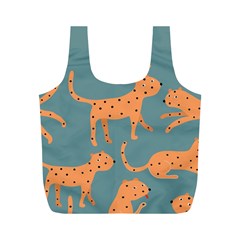 Vector Seamless Pattern With Cute Orange And  Cheetahs On The Blue Background  Tropical Animals Full Print Recycle Bag (m) by EvgeniiaBychkova