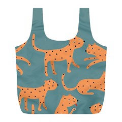 Vector Seamless Pattern With Cute Orange And  Cheetahs On The Blue Background  Tropical Animals Full Print Recycle Bag (l) by EvgeniiaBychkova