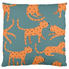 Vector Seamless Pattern With Cute Orange And  Cheetahs On The Blue Background  Tropical Animals Large Flano Cushion Case (two Sides) by EvgeniiaBychkova